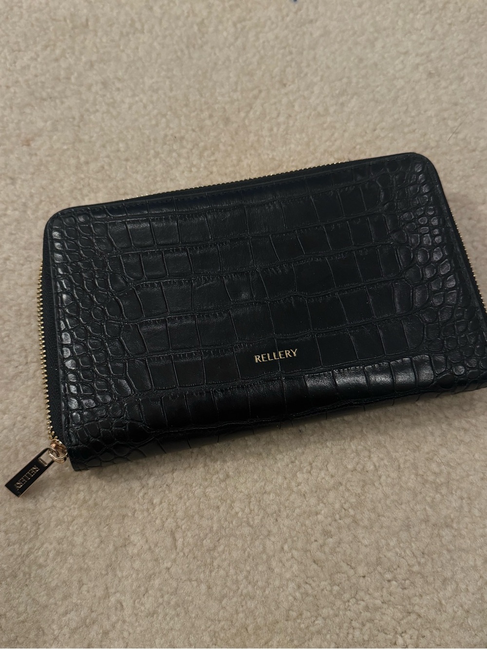 Rellery Black Croc-Embossed Zip Jewelry Travel Case